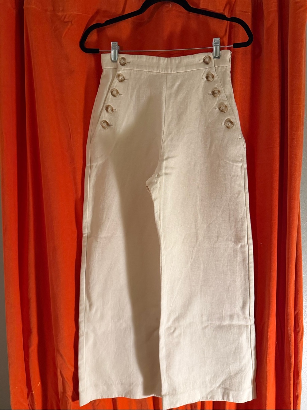 Sezane marina Cream Wide-Leg Sailor Pants with Button Detail - Picture 6 of 11